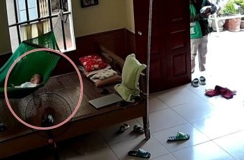 Con nằm một mình trên võng, mẹ Việt xem camera thì nghẹn ngào khi thấy hành động của shipper