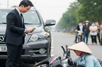 Gã giám đốc va chạm với ông lão chở trứng khiến trứng vỡ tung tóe. Hắn khó chịu xuống xe…